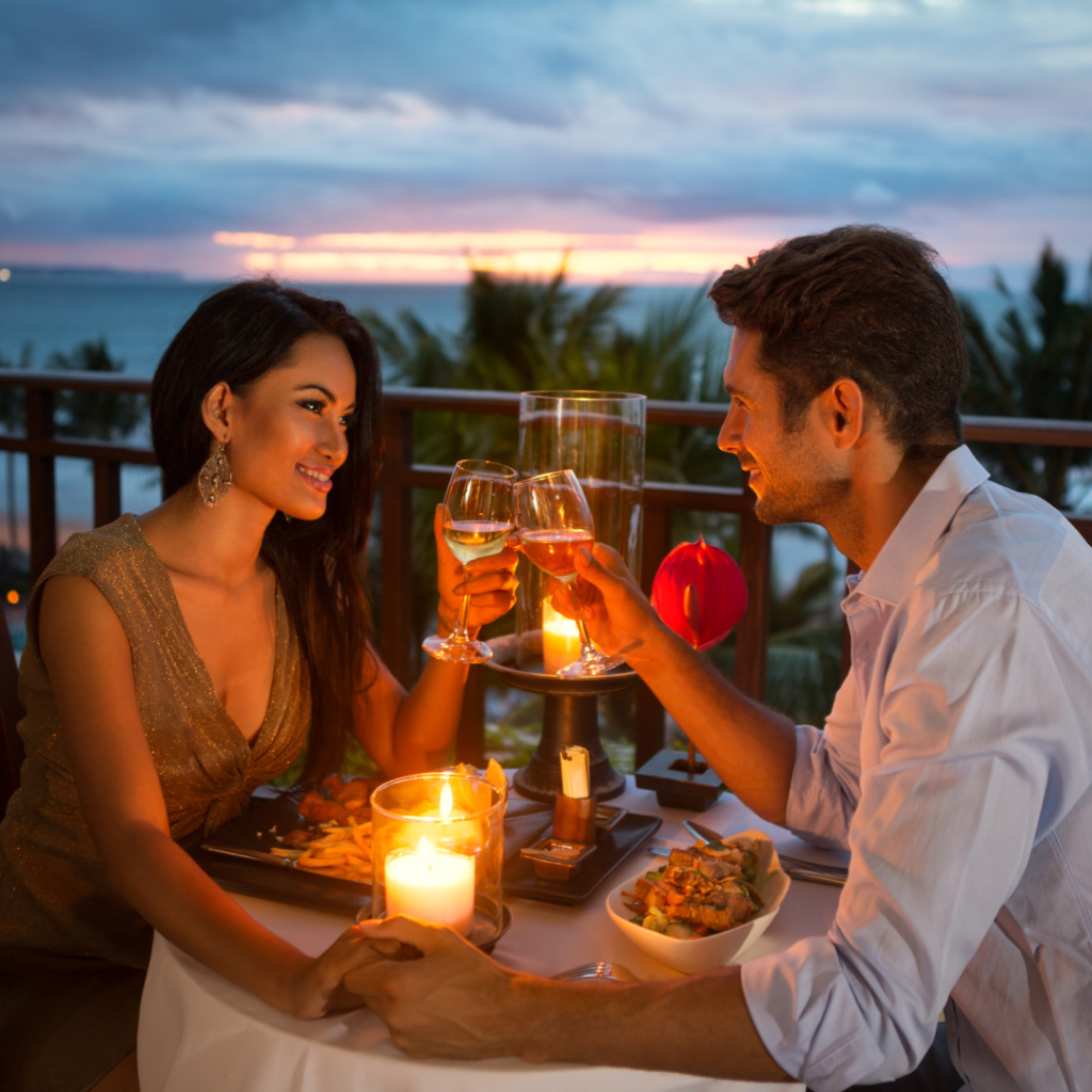 Romantic getaways in Pelion happy couple in dinner